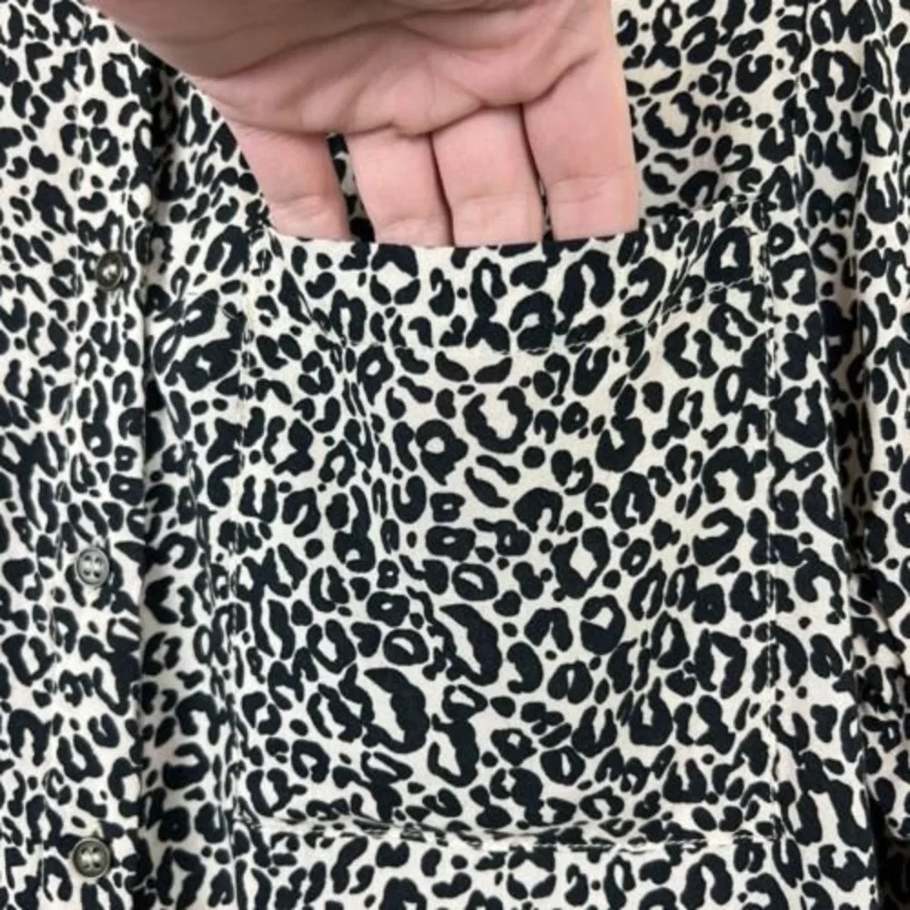 Grand & Greene Small Leopard Animal Print Roll Tab Long Sleeve Button Up Blouse - Picture 4 of 14